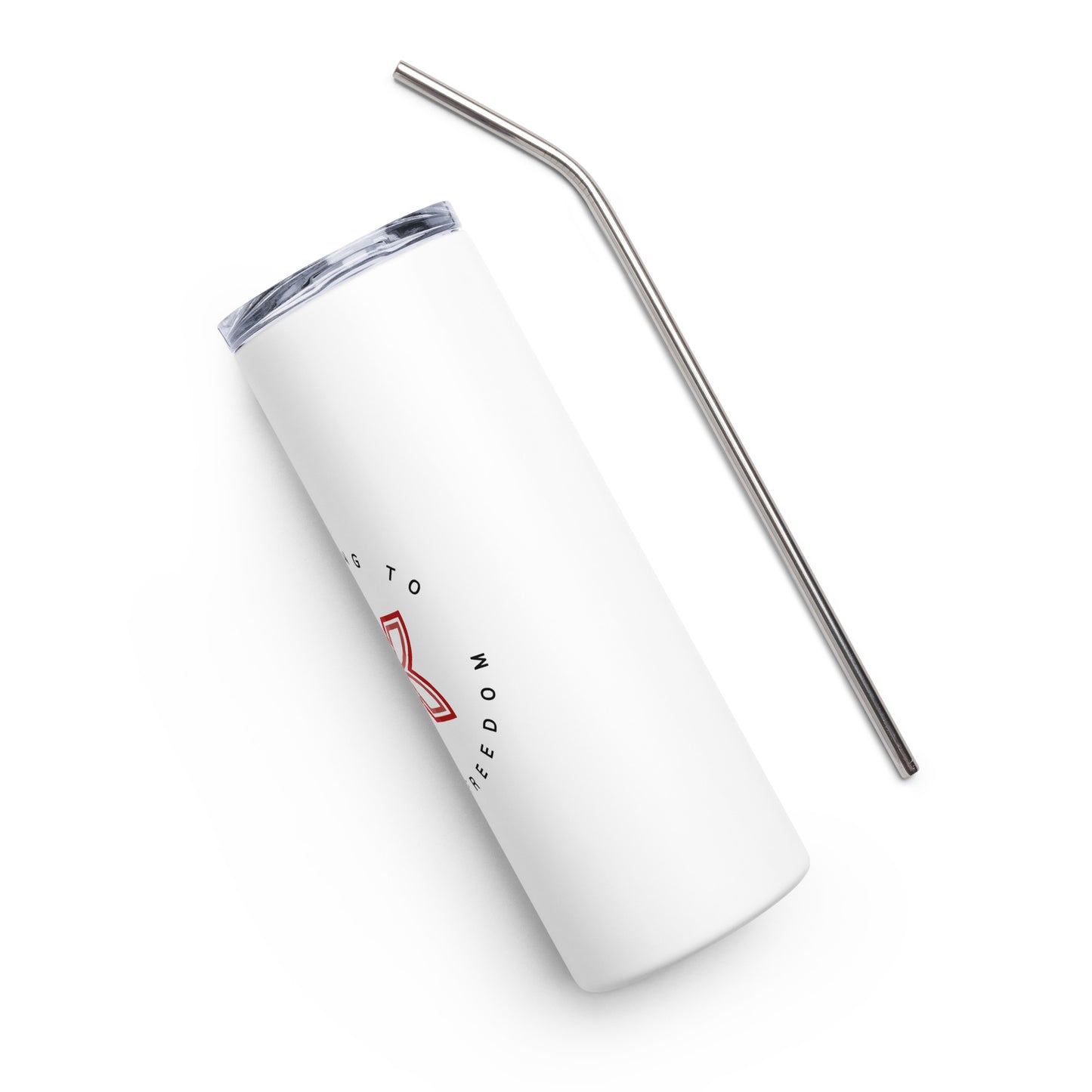White Leading to Love + Freedom Stainless steel tumbler