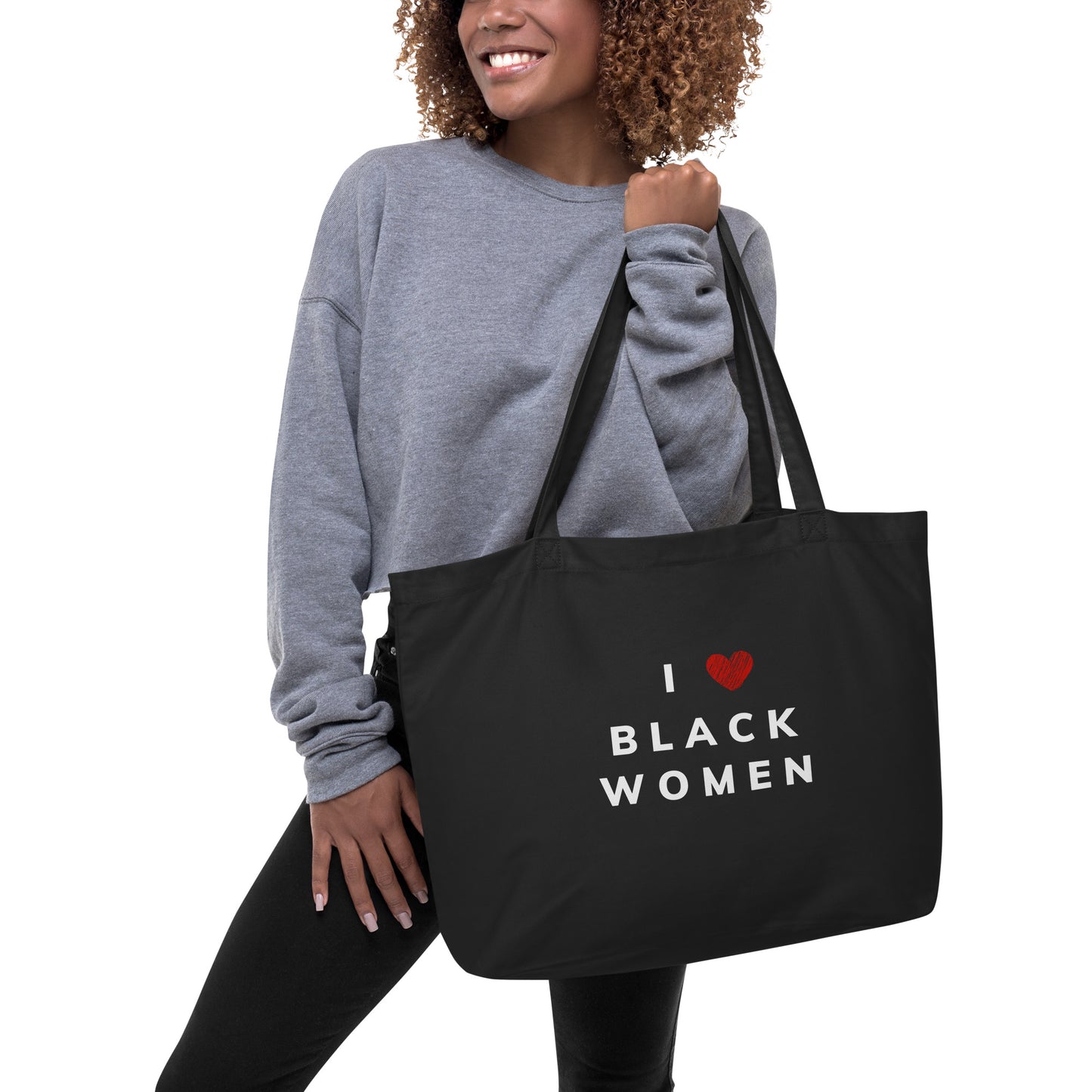I HEART BLACK WOMEN White Letters Large organic tote bag
