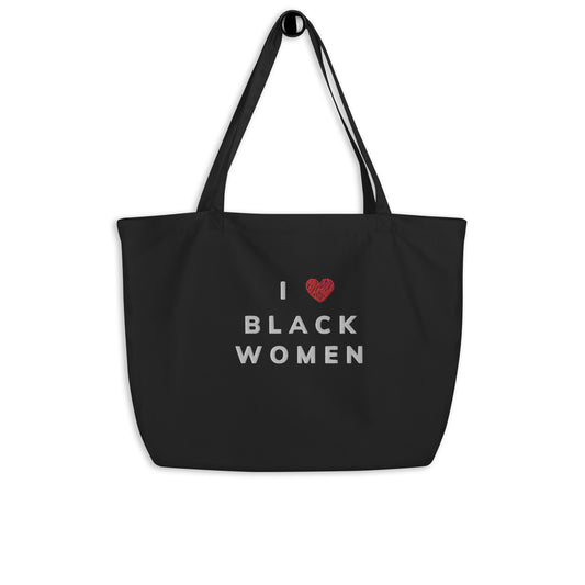 Embroidered I Heart Black Women White Letter Large organic tote bag