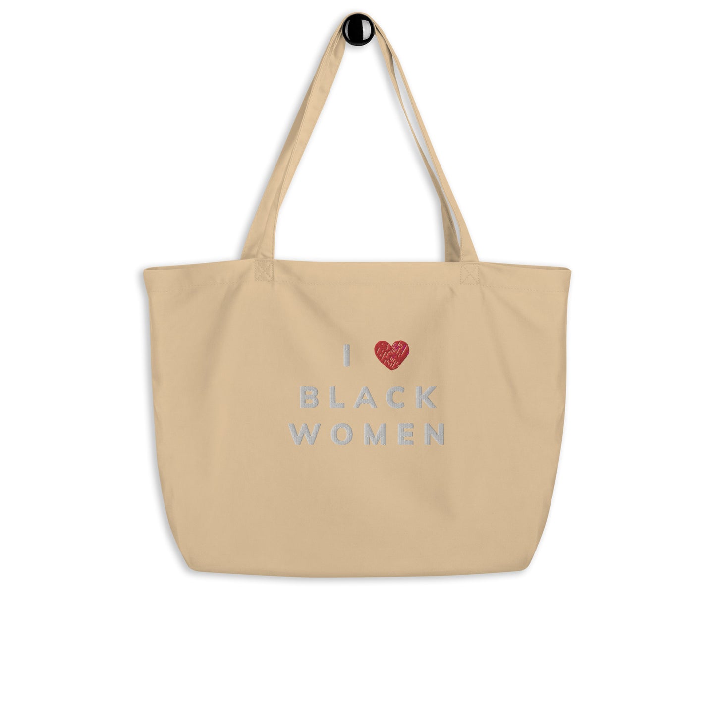 Embroidered I Heart Black Women White Letter Large organic tote bag