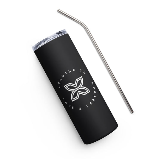 Black Leading to Love + Freedom Stainless steel tumbler