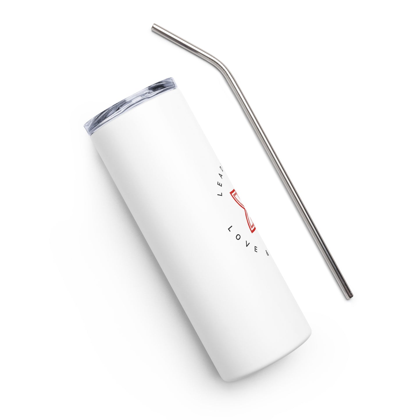 White Leading to Love + Freedom Stainless steel tumbler